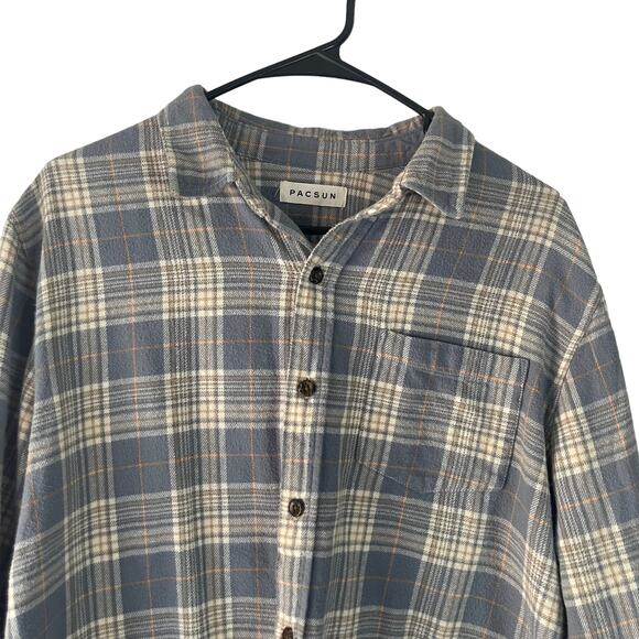 Pacsun Men's Size‎ Medium Blue Plaid Classic Long Sleeve Flannel Button Up Shirt - Picture 3 of 9